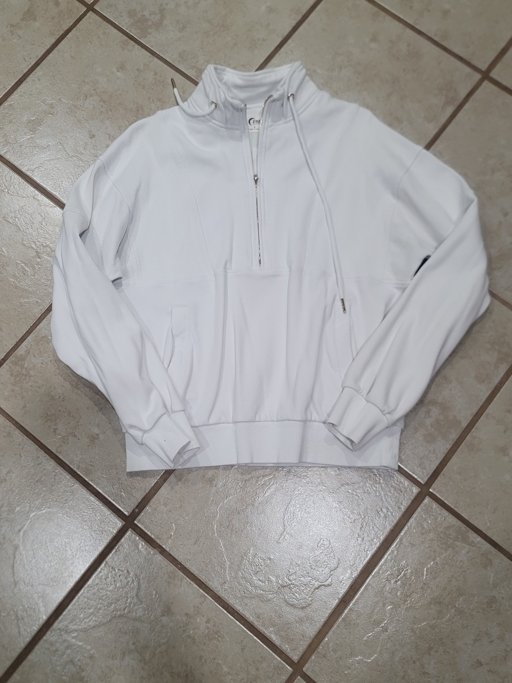 ZYIA White Active Half-Zip with Gold Trim